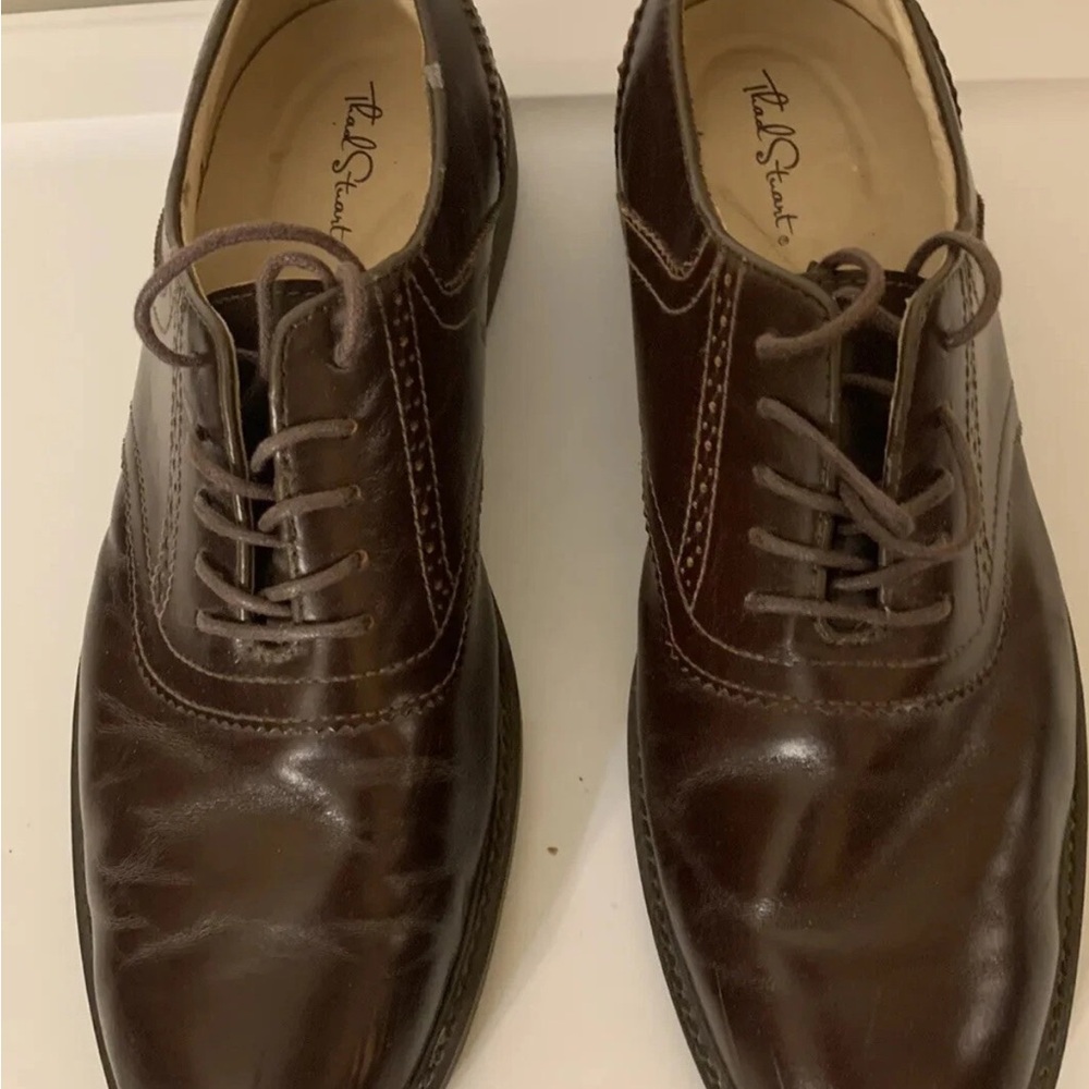 Thad Stuart mens sz 11 Brown Leather Oxford Shoes‎